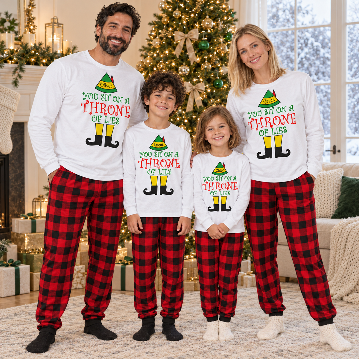 Personalized “Throne of Lies” Christmas Pajama Set – White