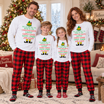 Personalized “Four Main Food Groups” Christmas Elf Pajama Set – White
