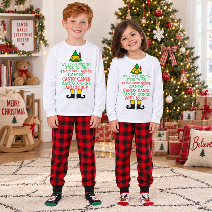 Personalized “Four Main Food Groups” Christmas Elf Pajama Set – White