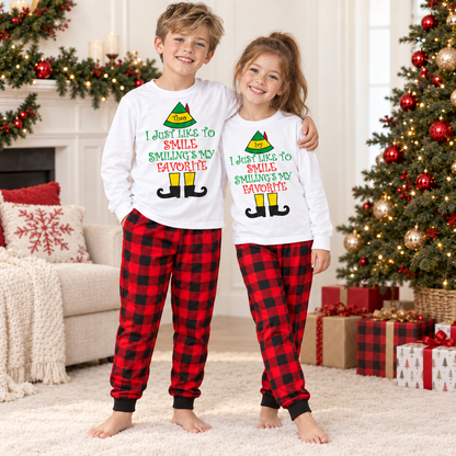 Personalized “Smiling’s My Favorite” Christmas Pajama Set – White