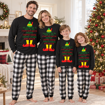 Personalized “Four Main Food Groups” Christmas Elf Pajama Set – Black