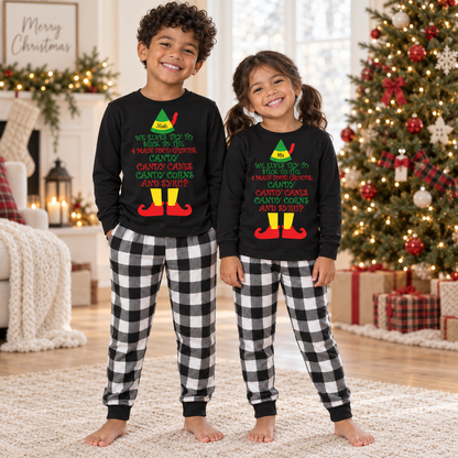 Personalized “Four Main Food Groups” Christmas Elf Pajama Set – Black