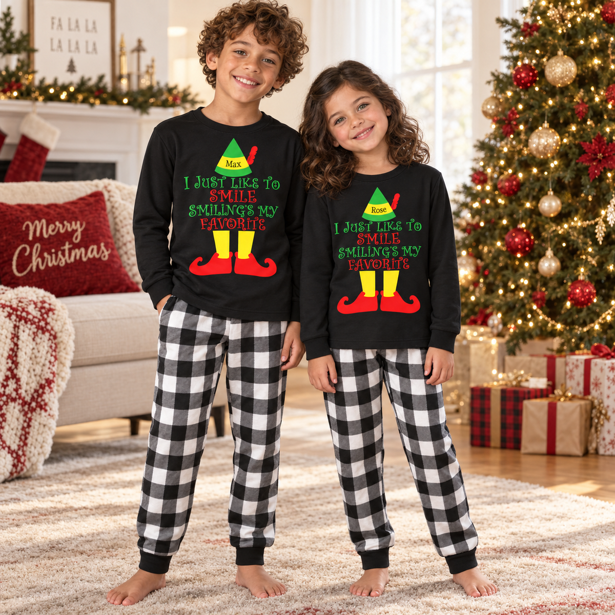 Personalized “Smiling’s My Favorite” Christmas Pajama Set – Black
