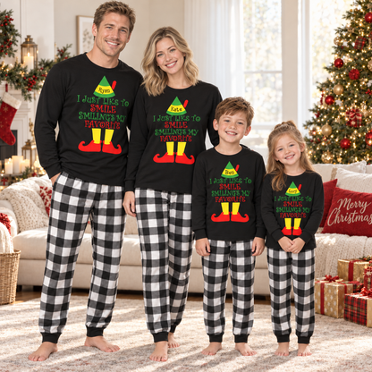 Personalized “Smiling’s My Favorite” Christmas Pajama Set – Black