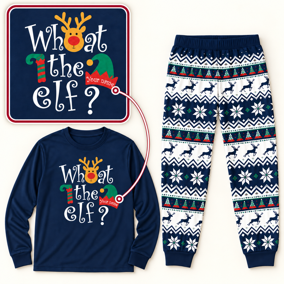 Personalized “What the Elf?” Christmas Pajama Set