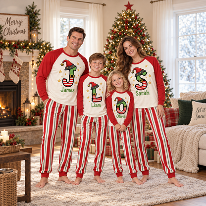 Personalized Elf Initial Christmas Pajama Set – Classic Red Sleeves