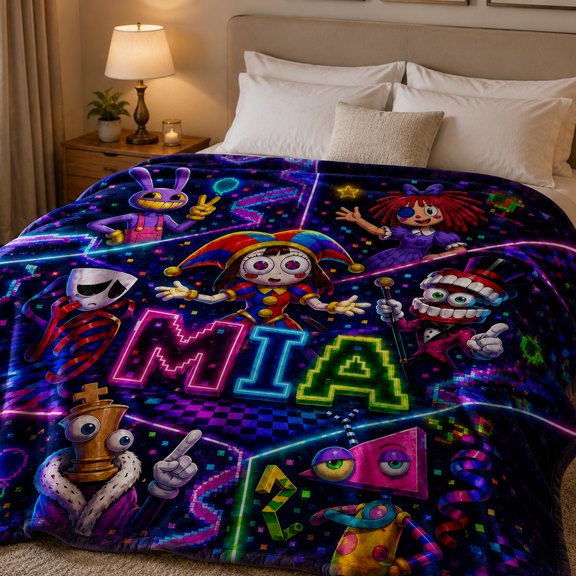 Circus Pixel Neon Custom Name Plush Blanket