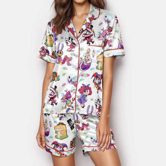 White Circus Mania Satin Pajamas