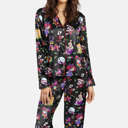 Black Circus Mania Satin Pajamas
