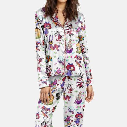 White Circus Mania Satin Pajamas