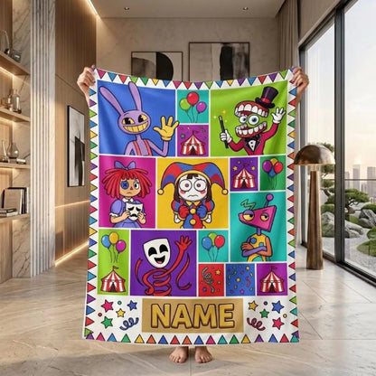 Circus Comic Custom Name Plush Blanket
