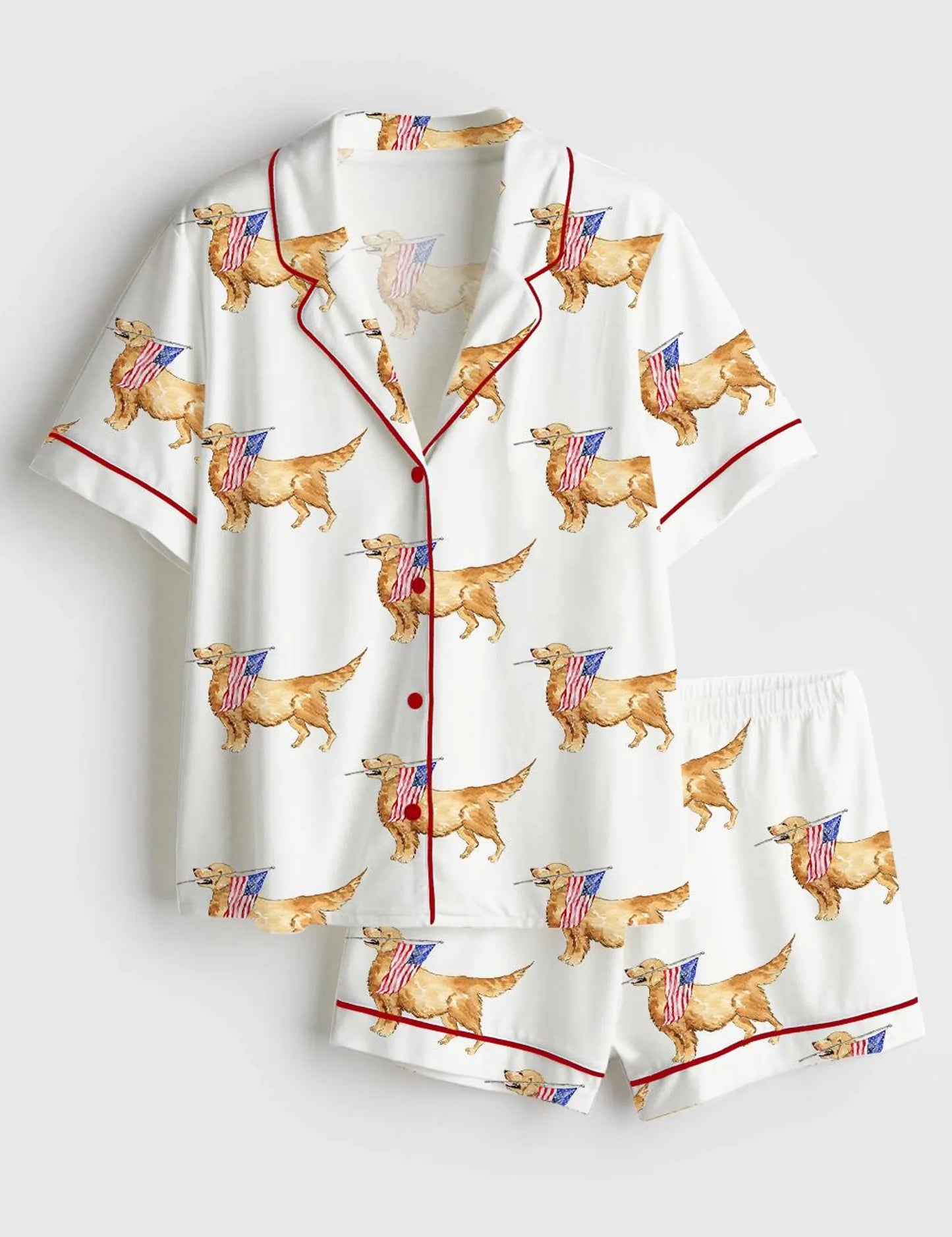 The USA 250th Anniversary Patriotic Golden Retriever Pajamas – American Flag Summer Sleepwear