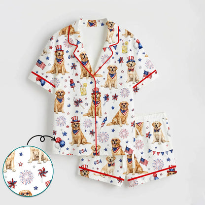 The USA 250th Anniversary Patriotic Golden Retriever Pajamas – Fourth of July Fireworks Dog Mom Sleepwear