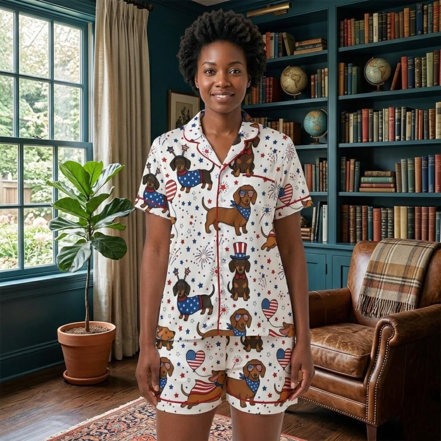The USA 250th Anniversary Dog Breed Satin Pajamas – Patriotic Short Sleeve Summer Sleepwear