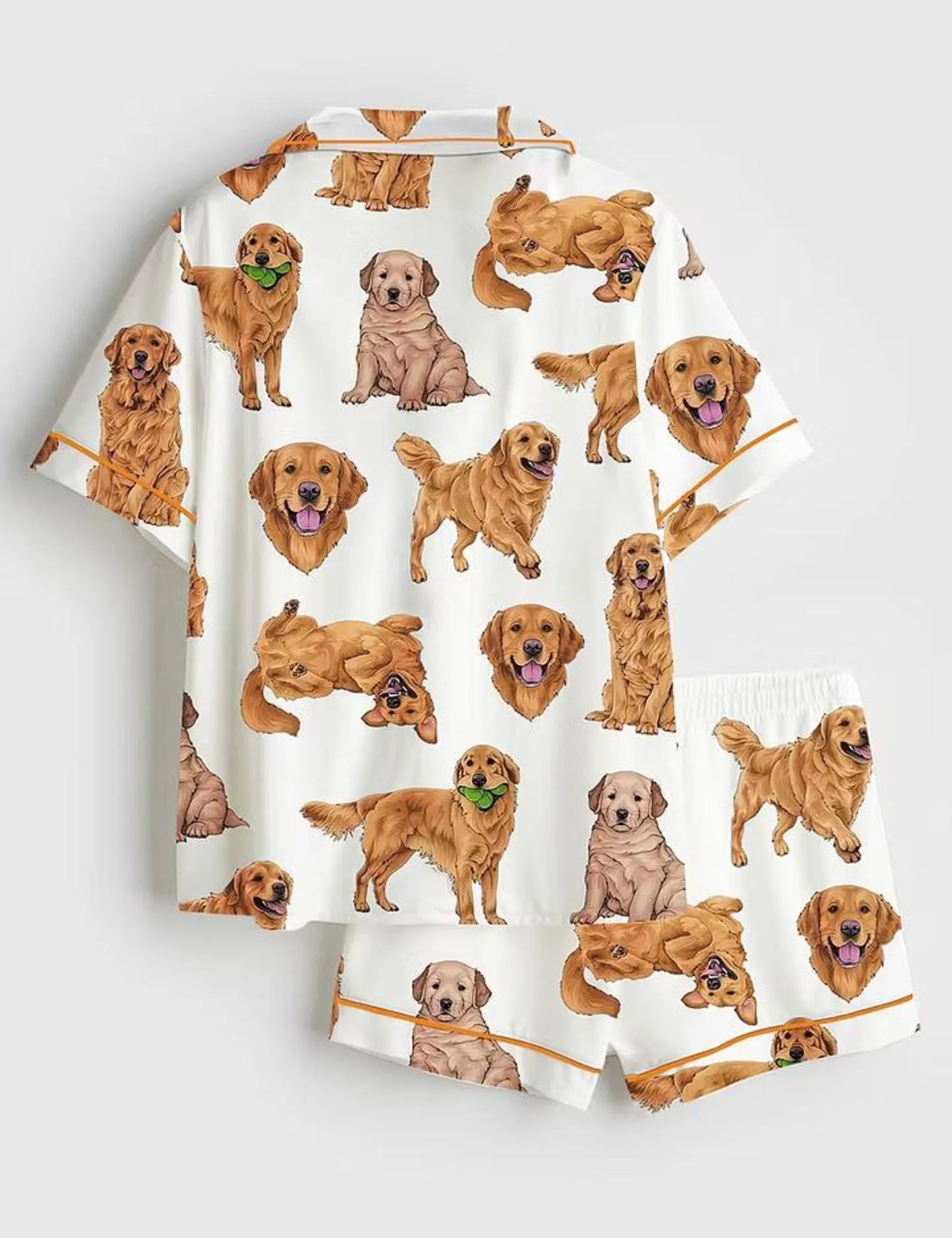 Luxury Satin Pajama Set - Cute Golden Retriever Dog Lover Silky PJs Aesthetic Fur Mama Loungewear