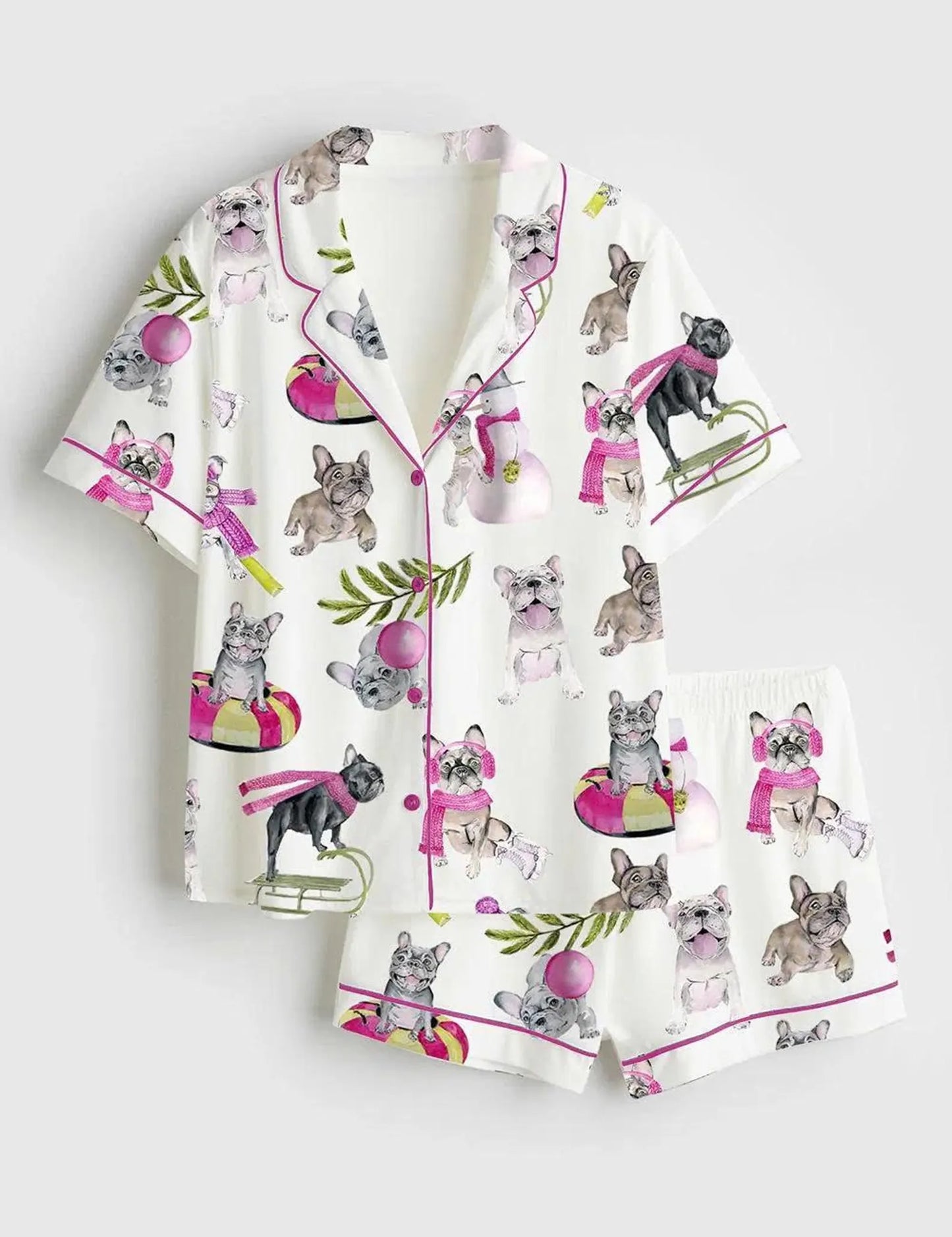 Luxury Satin Pajama Set - Cute French Bulldog Dog Lover Pink Accent Sleepwear Loungewear Gift
