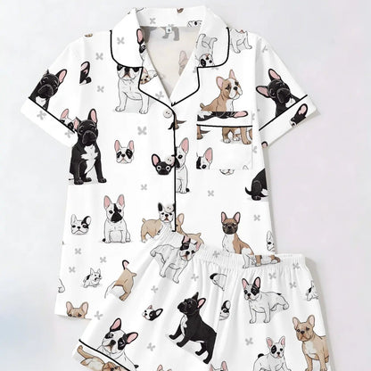 Luxury Satin Pajama Set - Cute French Bulldog Dog Lover Sleepwear Loungewear Gift