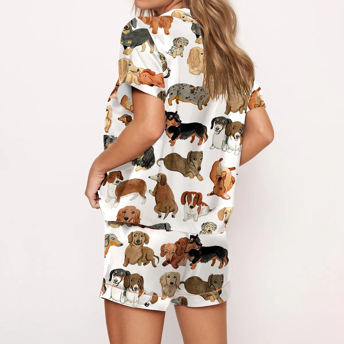 Luxury Satin Pajama Set - Cute Dachshund Dog Mom Comfy Sleepwear Loungewear Pjs
