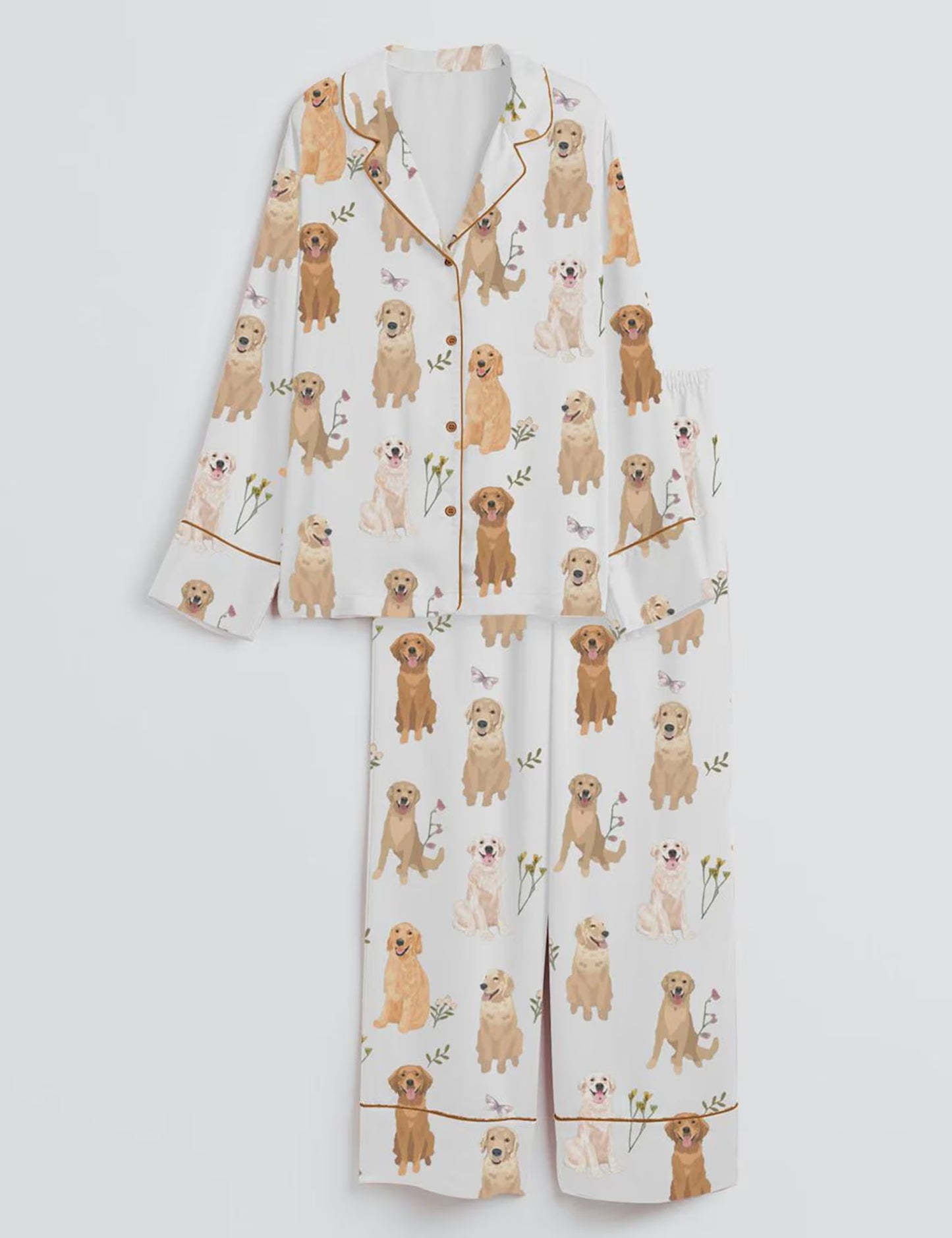 Luxury Satin Pajama Set - Cute Golden Retriever Dog Mom Pet Owner Sleepwear Loungewear