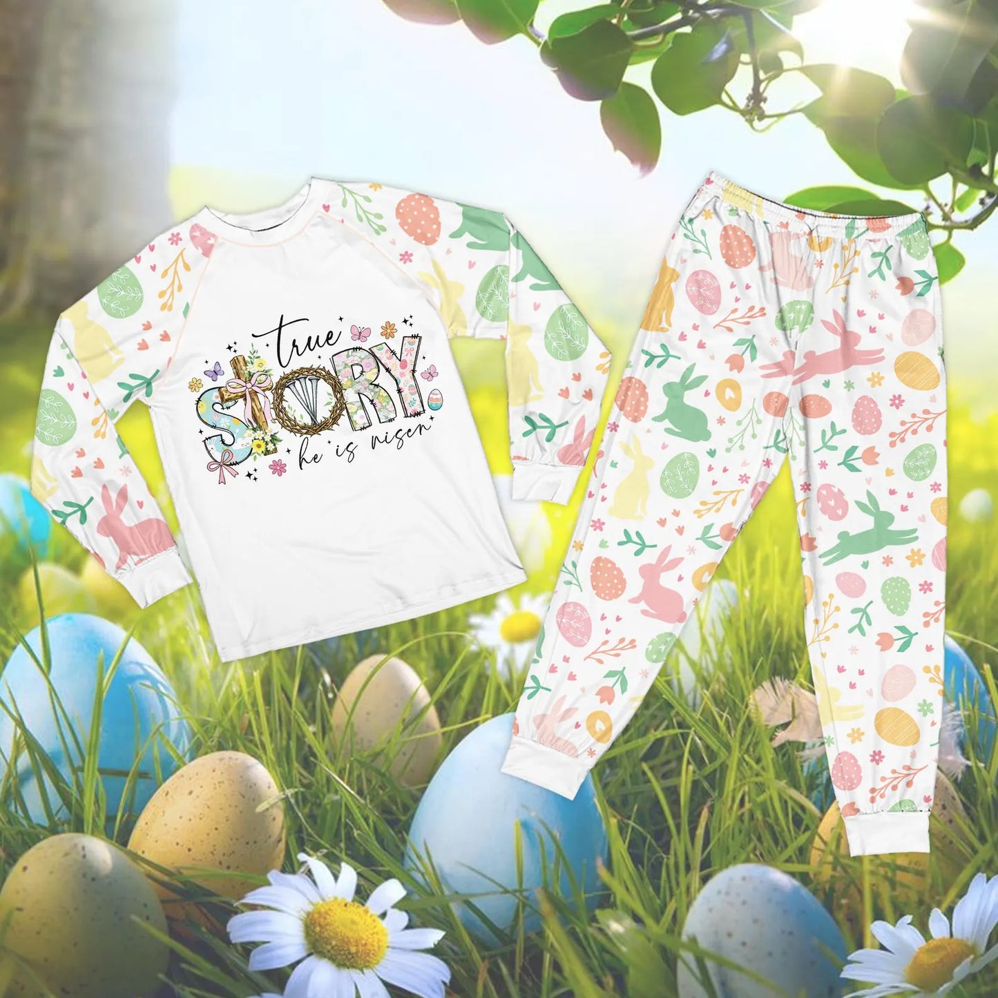 Floral Christian Easter Pajama Set – Bible Verse Faith Sleepwear