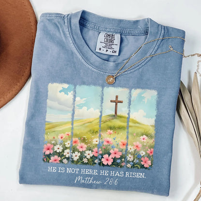 He Is Risen Floral Easter Shirt – Comfort Colors Christian Jesus Resurrection Tee, Faith Easter Gift