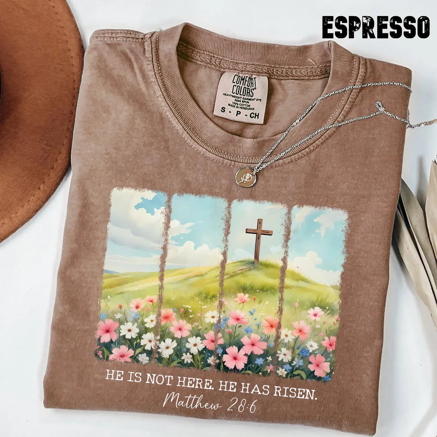 He Is Risen Floral Easter Shirt – Comfort Colors Christian Jesus Resurrection Tee, Faith Easter Gift