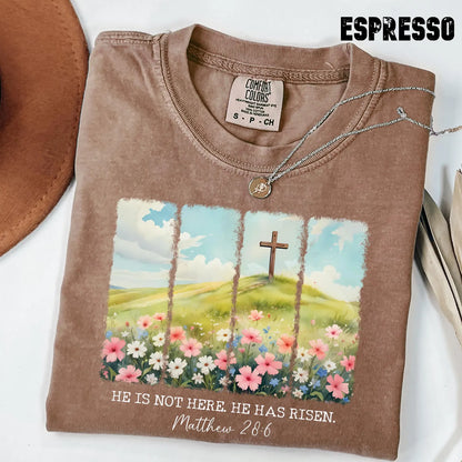 He Is Risen Floral Easter Shirt – Comfort Colors Christian Jesus Resurrection Tee, Faith Easter Gift