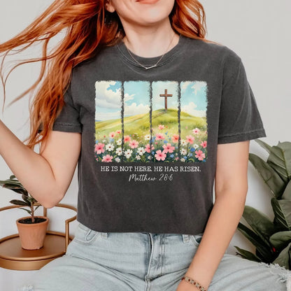 He Is Risen Floral Easter Shirt – Comfort Colors Christian Jesus Resurrection Tee, Faith Easter Gift