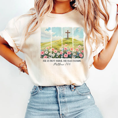He Is Risen Floral Easter Shirt – Comfort Colors Christian Jesus Resurrection Tee, Faith Easter Gift