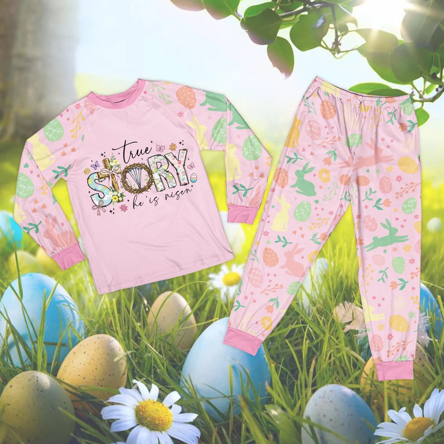 Floral Christian Easter Pajama Set – Bible Verse Faith Sleepwear