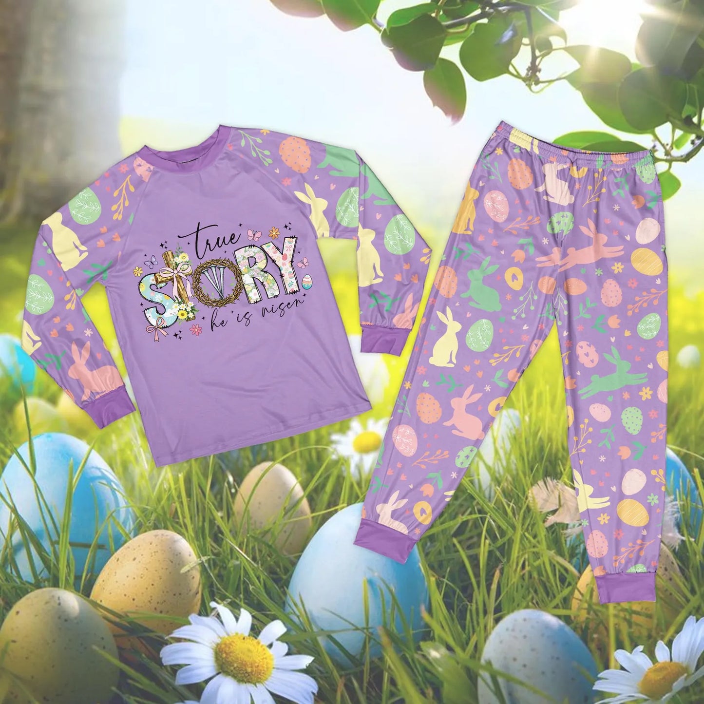 Floral Christian Easter Pajama Set – Bible Verse Faith Sleepwear