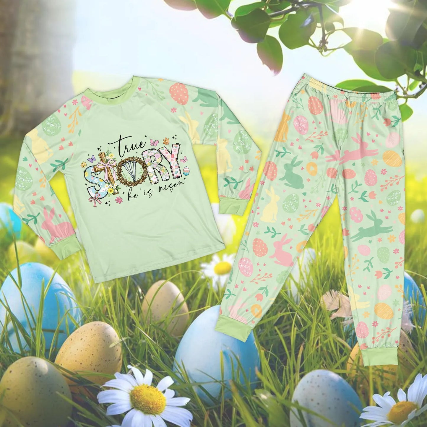 Floral Christian Easter Pajama Set – Bible Verse Faith Sleepwear