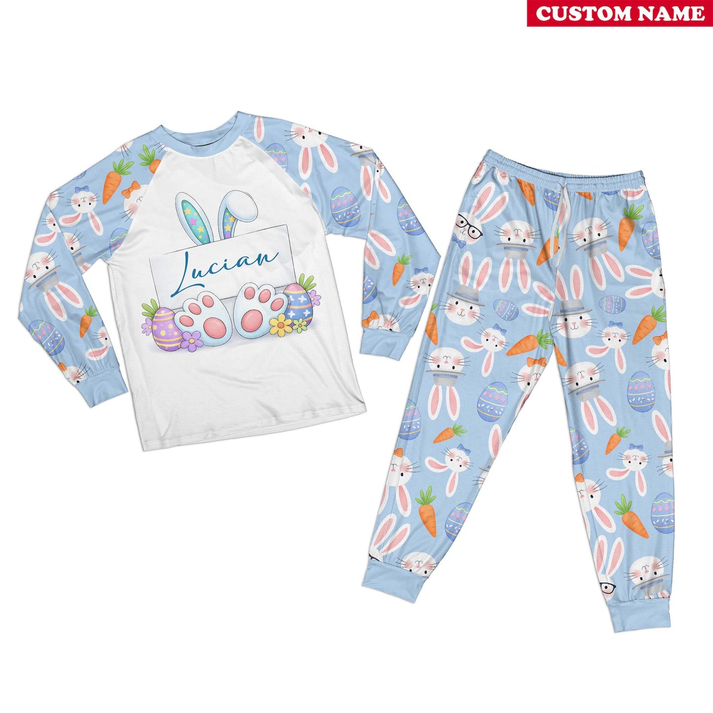 Matching Family Easter Pajamas – Custom Name Bunny PJs Set, Cute Personalized Easter Rabbit Sleepwear for Kids & Adults