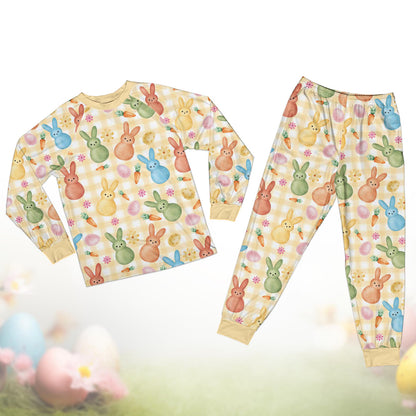Custom Name Bunny Easter Pajamas Set – Personalized Kids Easter Egg Pajamas, Pastel Bunny Sleepwear, Happy Easter Gift for Kids