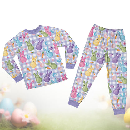 Custom Name Bunny Easter Pajamas Set – Personalized Kids Easter Egg Pajamas, Pastel Bunny Sleepwear, Happy Easter Gift for Kids