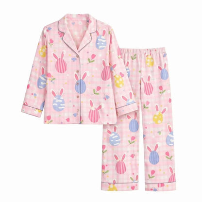Pink Easter Satin Pajama Set – Bunny & Egg Holiday PJs, Matching Family Easter Pajamas, Cute Spring Sleepwear, Easter Gift