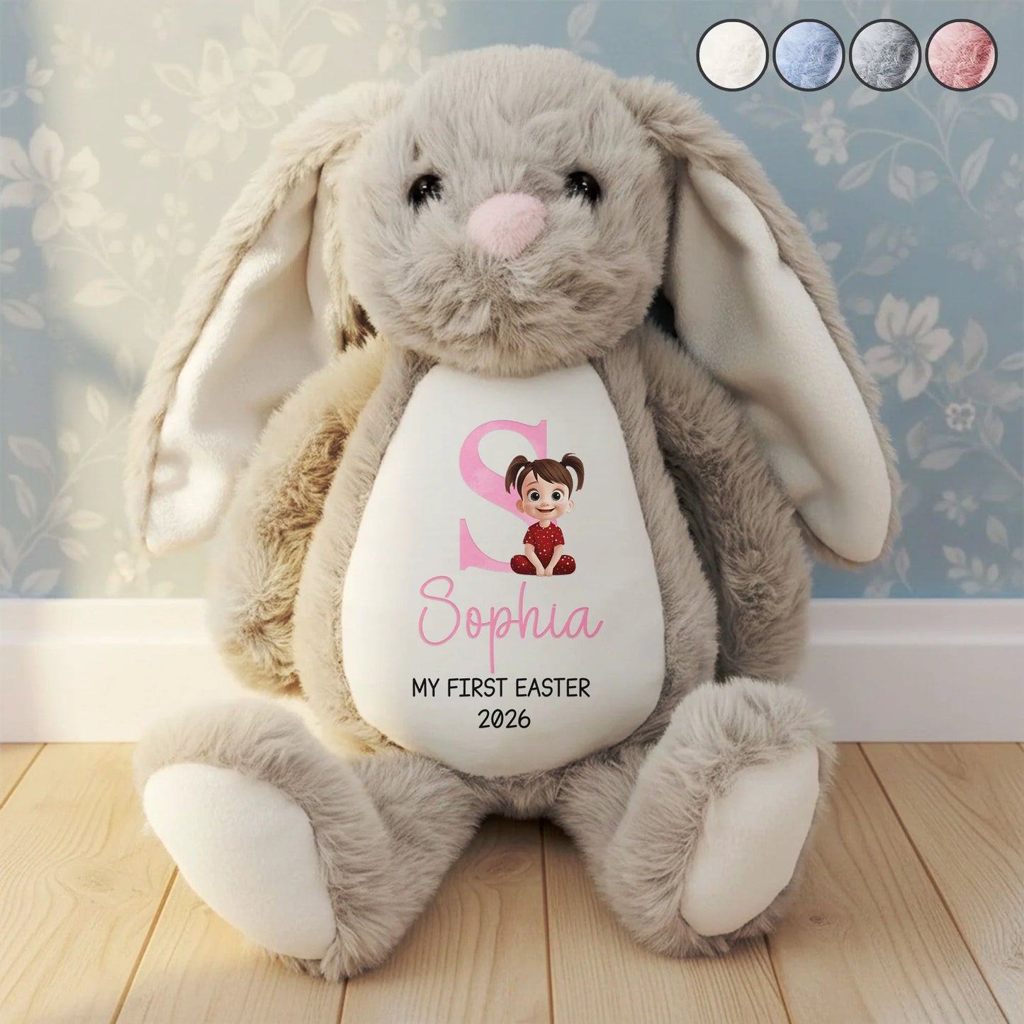 Initial Name Cute Cartoon Personalized Bunny Plush Custom Name Easter Bunny Stuffed Animal Baby Shower Gift Newborn Keepsake