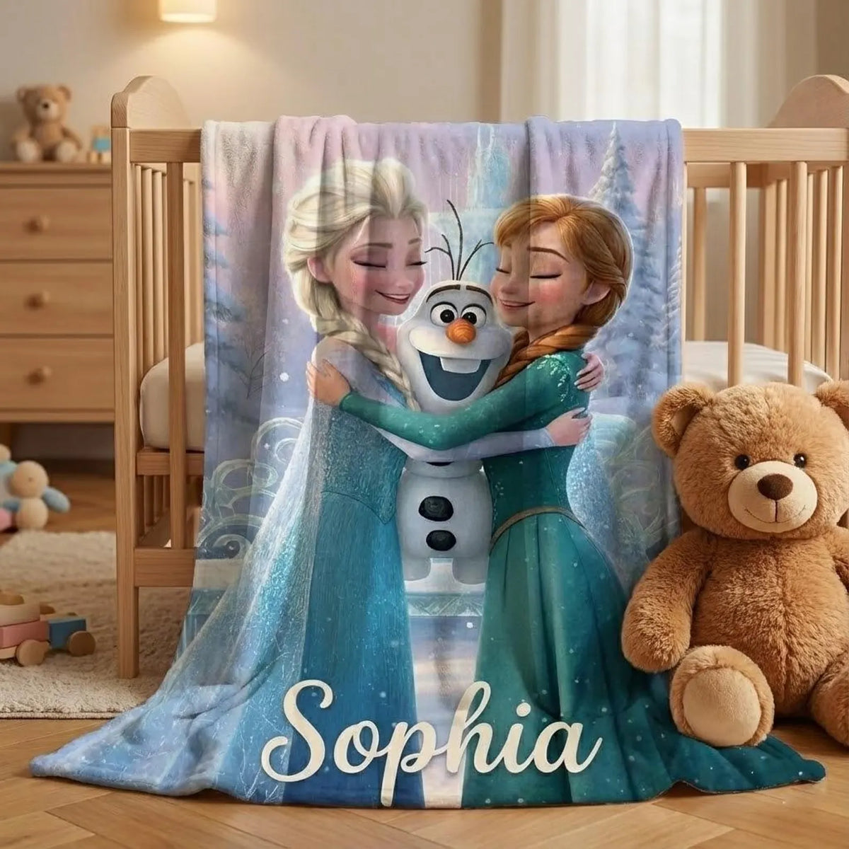 Custom Name Winter Sisters & Snowman Blanket