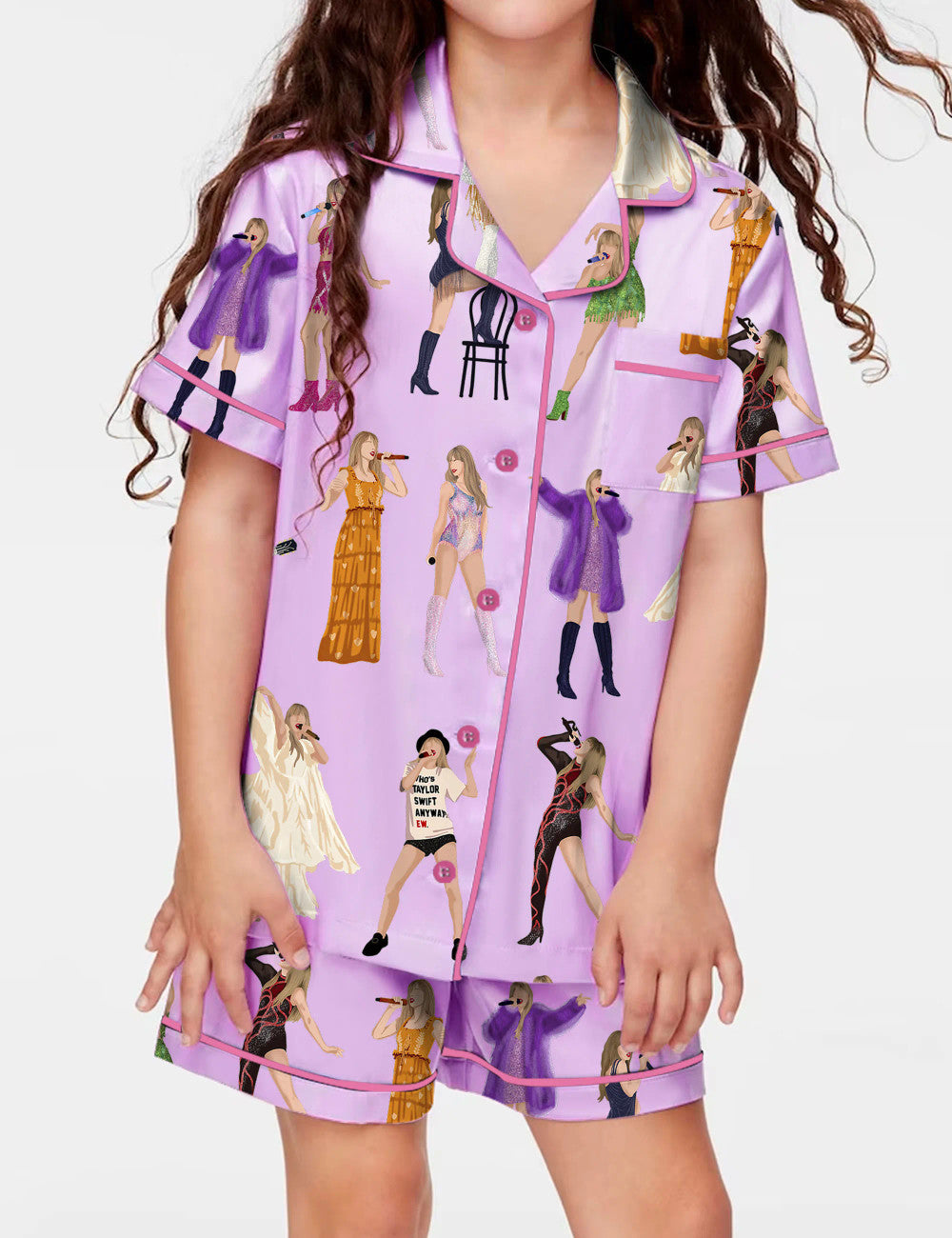 Swifttie Era Inspired Satin Pajama Set, Music Artist Print Sleepwear for Women & Kids, Matching Family Nightwear Gift