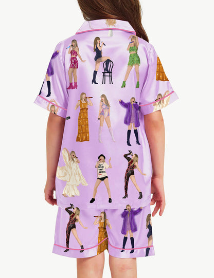 Swifttie Era Inspired Satin Pajama Set, Music Artist Print Sleepwear for Women & Kids, Matching Family Nightwear Gift