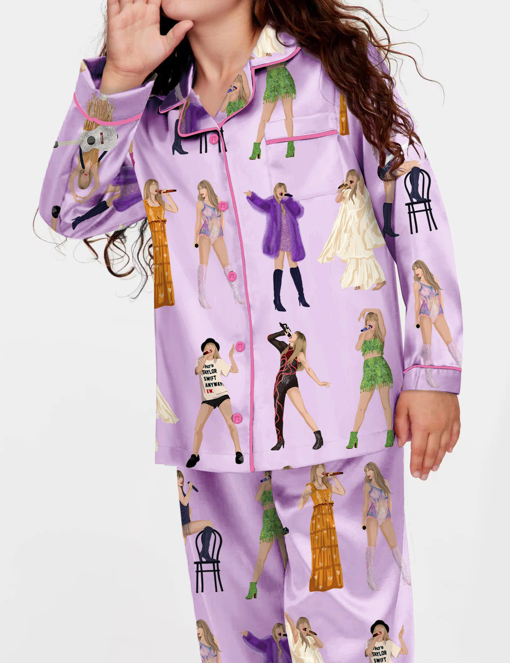 Swifttie Era Inspired Satin Pajama Set, Music Artist Print Sleepwear for Women & Kids, Matching Family Nightwear Gift