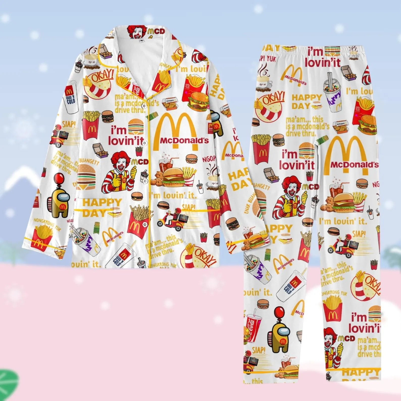 Fast Food Inspired Christmas Pajama Set – Retro Diner Matching Family Sleepwear, Burger & Fries PJs