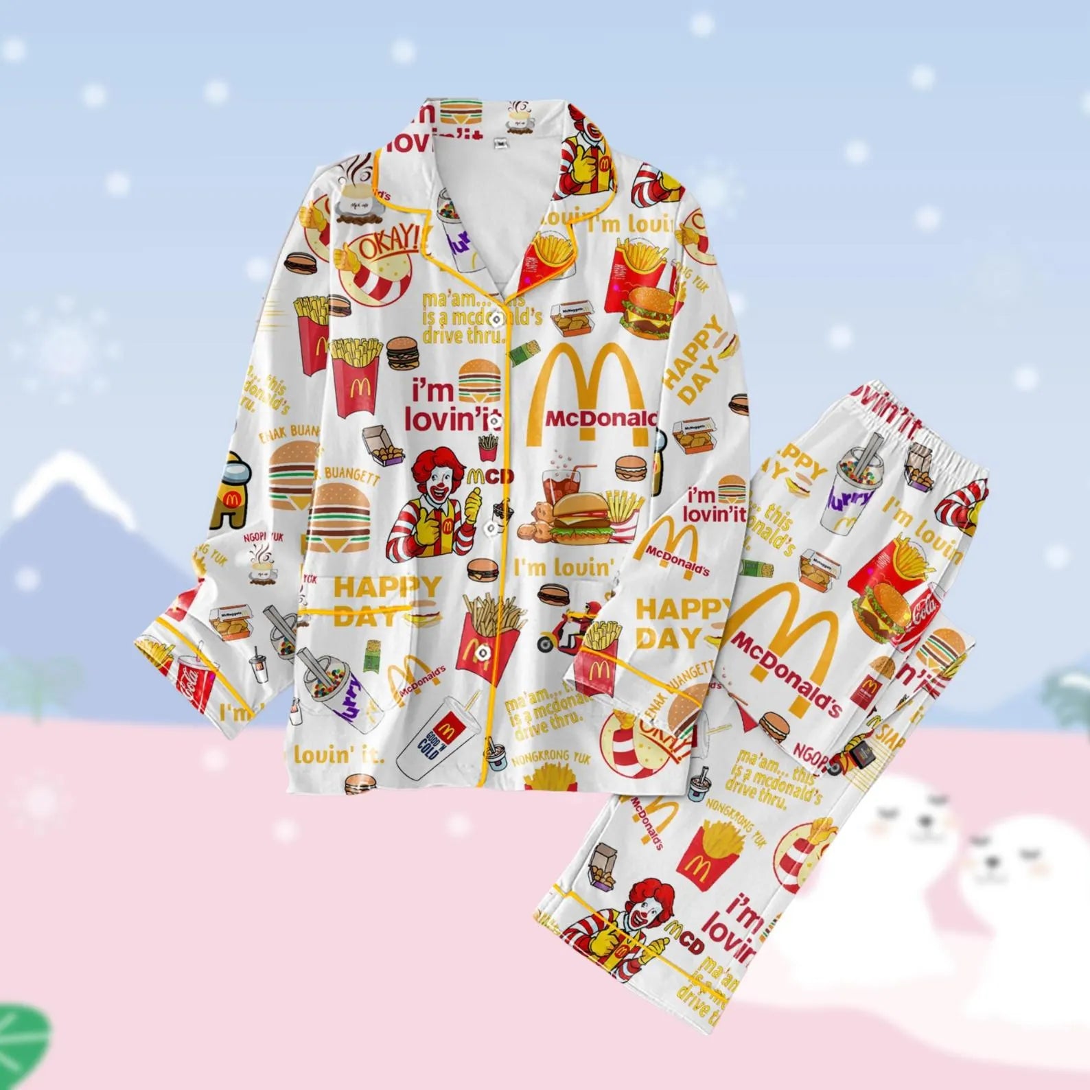 Fast Food Inspired Christmas Pajama Set – Retro Diner Matching Family Sleepwear, Burger & Fries PJs