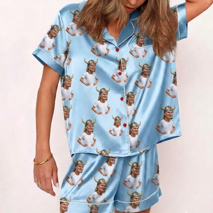 Viking Helmet Soccer Meme Satin Pajamas