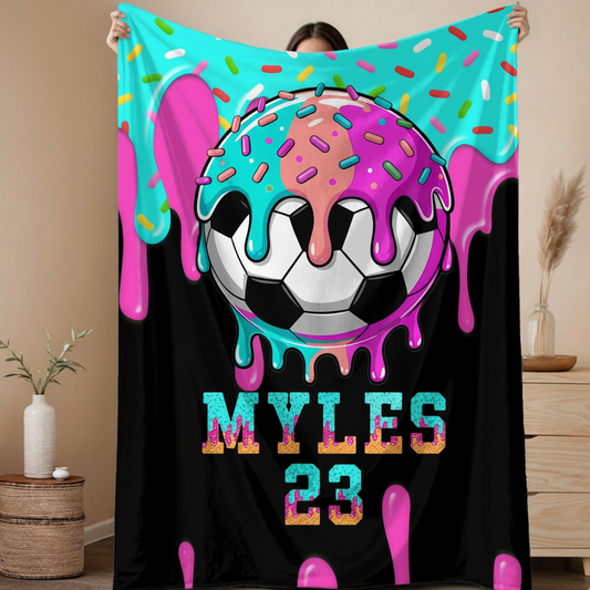 Personalized Soccer Blanket – Custom Name Drip Design, Unique Soccer Gift for Boys, Girls & Team Room Décor