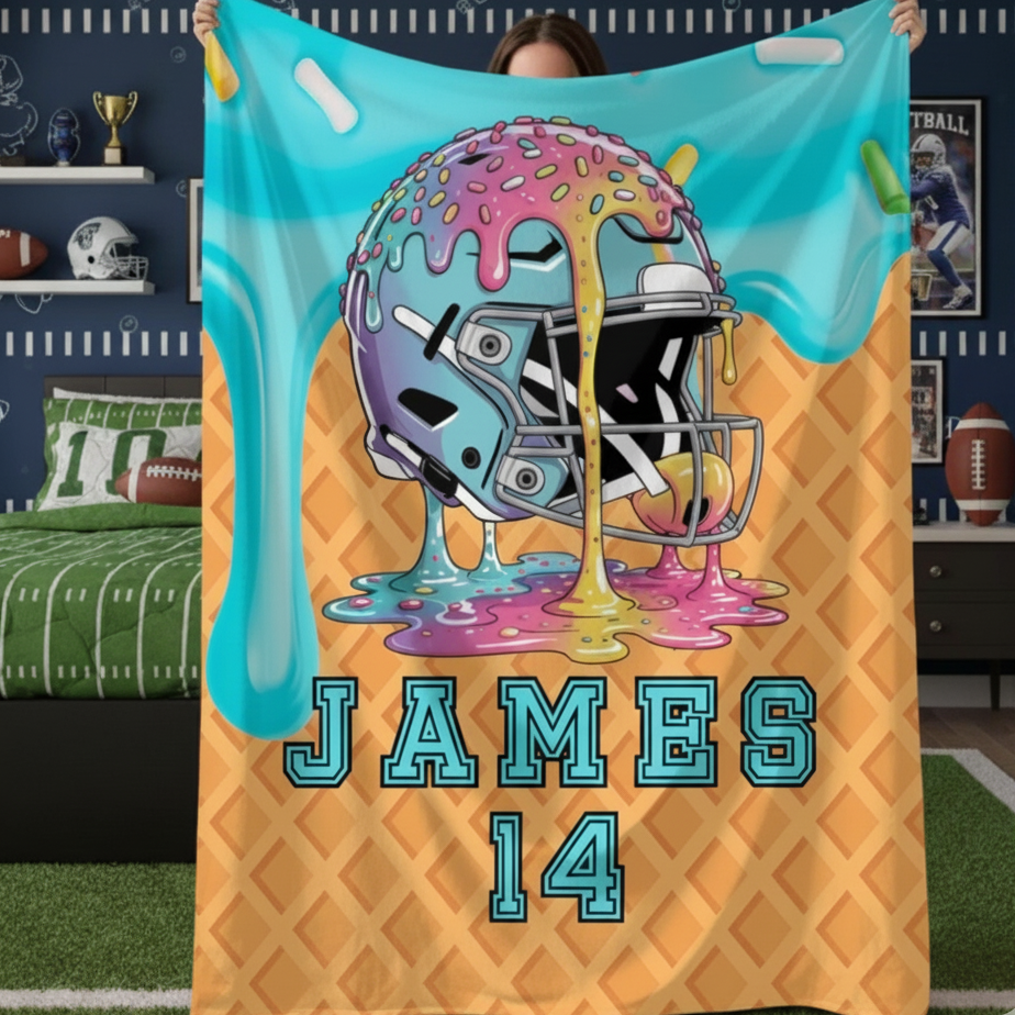 Personalized Football Blanket – Custom Name & Number Drip Design, Unique Football Gift for Boys & Kids Bedroom Décor