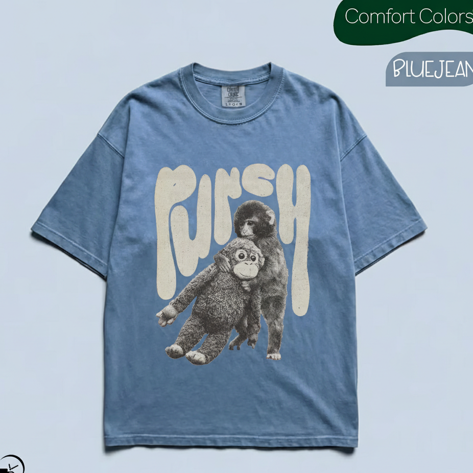 Monkey Punch Comfort Colors T-Shirt – Baby Monkey Holding Plush Toy Viral Graphic Tee
