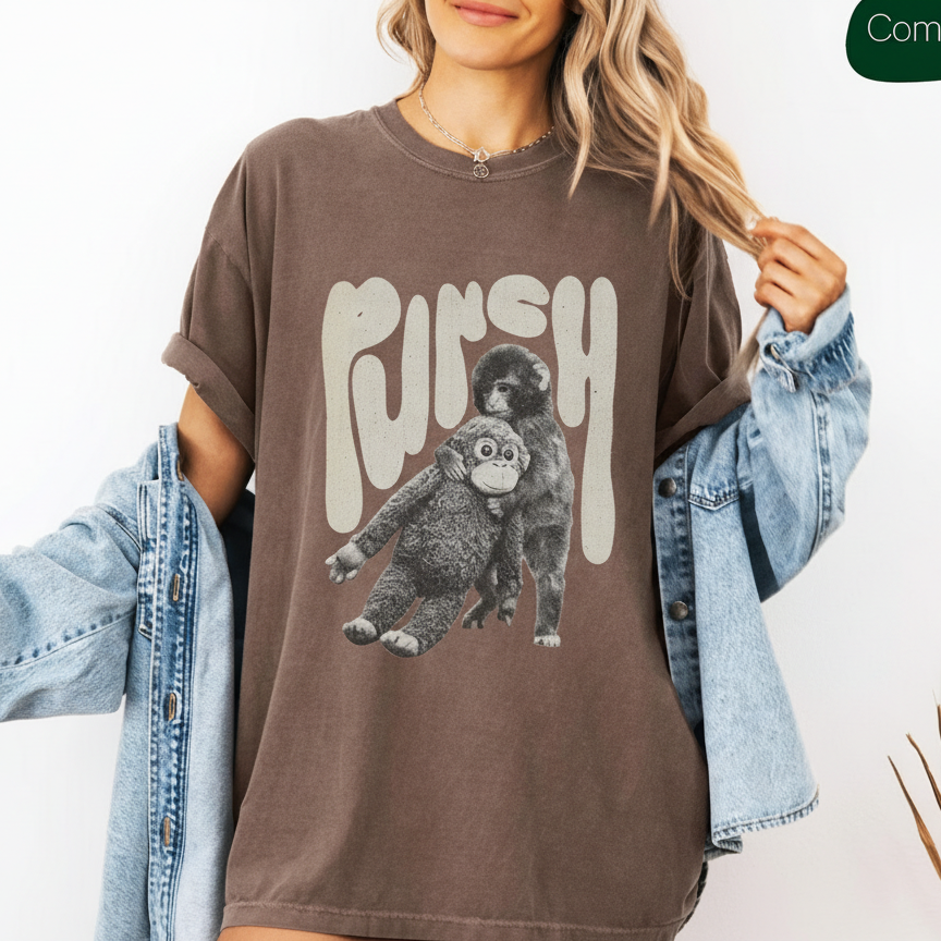 Monkey Punch Comfort Colors T-Shirt – Baby Monkey Holding Plush Toy Viral Graphic Tee