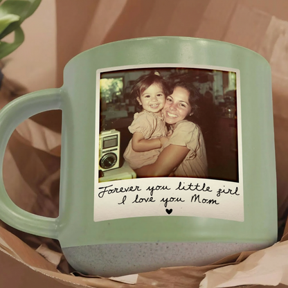 Personalized Photo Pottery Mug – Custom Polaroid Picture Gift for Mom or Dad