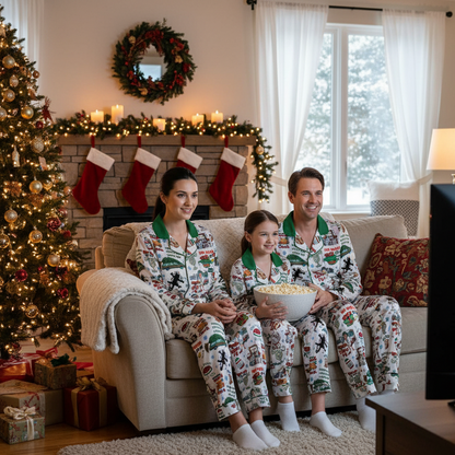 Vintage Griswold Christmas Pajama Set Satin Holiday Sleepwear for Family Matching